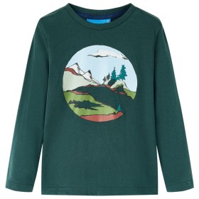 Maglietta da Bambino Maniche Lunghe Verde Scuro 140