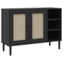 Credenza SENJA Aspetto Rattan Nero 112x40x80 cm Massello Pino