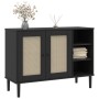 Credenza SENJA Aspetto Rattan Nero 112x40x80 cm Massello Pino