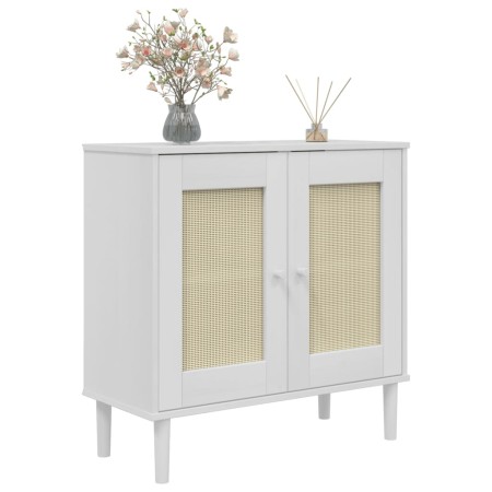 Credenza SENJA Aspetto Rattan Bianco 80x35x80 cm Massello Pino