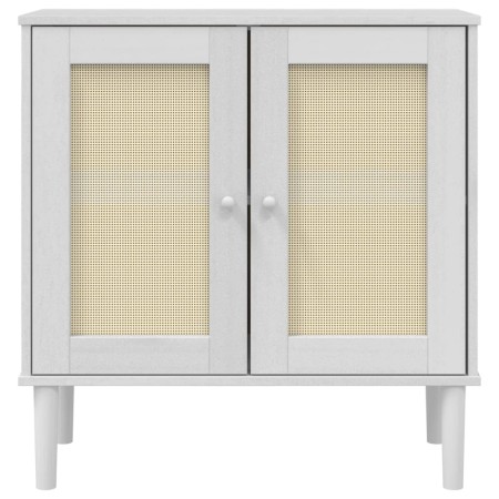 Credenza SENJA Aspetto Rattan Bianco 80x35x80 cm Massello Pino