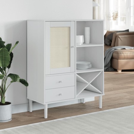 Credenza SENJA Aspetto Rattan Bianco 90x40x112cm Massello Pino