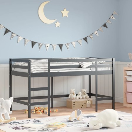 Letto Soppalco con Scala Bambini Nero 90x190 cm Massello Pino