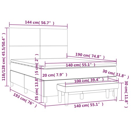 Giroletto a Molle con Materasso Grigio Scuro 140x190 cm Velluto