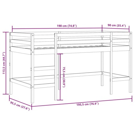 Letto Soppalco con Scala Bambini 90x190 cm Legno Massello Pino