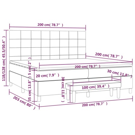 Giroletto a Molle con Materasso Grigio Scuro 200x200 cm Velluto