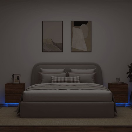 Comodini con Luci LED 2pz Rovere Marrone in Legno Multistrato