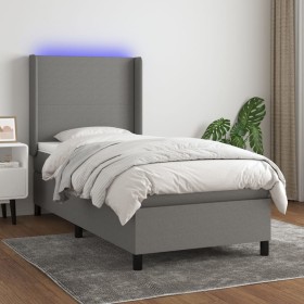 Letto a Molle Materasso e LED Grigio Scuro 100x200cm in Tessuto