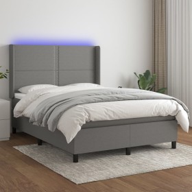 Letto a Molle Materasso e LED Grigio Scuro 140x190cm in Tessuto