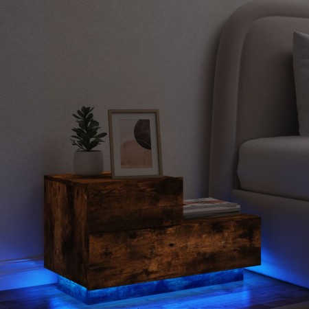 Comodino con Luci LED Rovere Fumo 70x36x40,5 cm