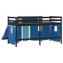 Letto a Soppalco Bambini con Tende Blu 90x190 cm Massello Pino