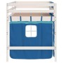 Letto a Soppalco Bambini con Tende Blu 90x190 cm Massello Pino