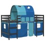 Letto a Soppalco con Tunnel Bambini Blu 80x200cm Massello Pino