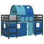 Letto a Soppalco con Tunnel Bambini Blu 80x200cm Massello Pino