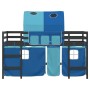 Letto a Soppalco con Tunnel Bambini Blu 80x200cm Massello Pino