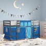 Letto a Soppalco Bambini con Tende Blu 90x190 cm Massello Pino