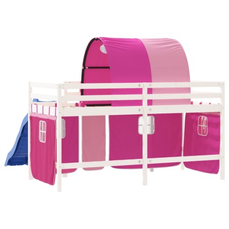 Letto a Soppalco con Tunnel Bambini Rosa 80x200cm Massello Pino