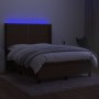 Letto a Molle Materasso e LED MarroneScuro 140x190cm in Tessuto