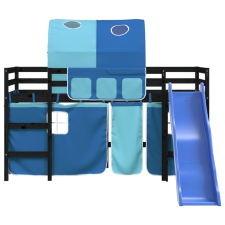 Letto a Soppalco con Tunnel Bambini Blu 80x200cm Massello Pino