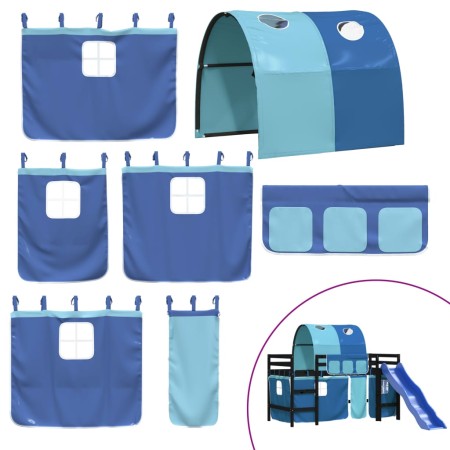 Letto a Soppalco con Tunnel Bambini Blu 80x200cm Massello Pino