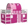 Letto a Soppalco con Tunnel Bambini Rosa 90x200cm Massello Pino