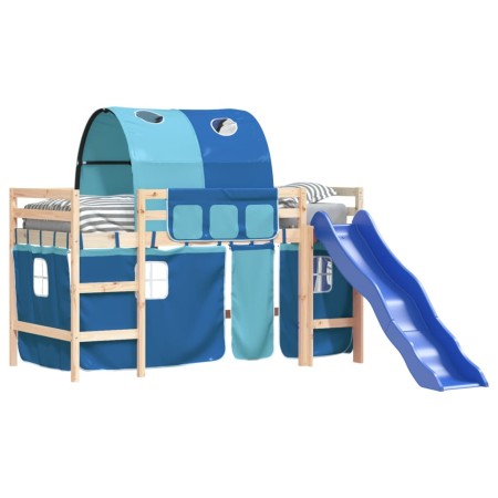 Letto a Soppalco con Tunnel Bambini Blu 90x190cm Massello Pino