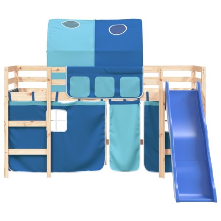 Letto a Soppalco con Tunnel Bambini Blu 90x190cm Massello Pino