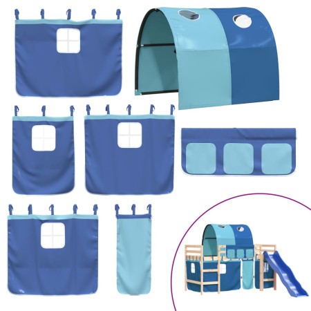 Letto a Soppalco con Tunnel Bambini Blu 90x190cm Massello Pino