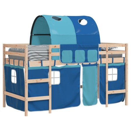 Letto a Soppalco con Tunnel Bambini Blu 90x190cm Massello Pino