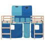 Letto a Soppalco con Tunnel Bambini Blu 90x190cm Massello Pino