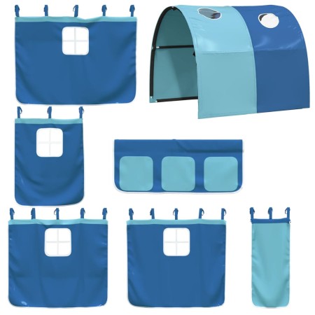 Letto a Soppalco con Tunnel Bambini Blu 90x190cm Massello Pino