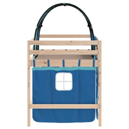 Letto a Soppalco con Tunnel Bambini Blu 90x190cm Massello Pino