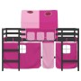 Letto a Soppalco con Tunnel Bambini Rosa 90x190cm Massello Pino