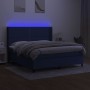 Letto a Molle con Materasso e LED Blu 160x200 cm in Tessuto