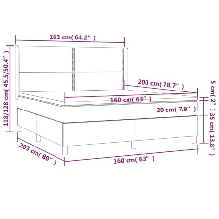 Letto a Molle con Materasso e LED Nero 160x200 cm in Tessuto