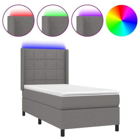 Letto a Molle Materasso e LED Grigio Scuro 80x200 cm in Tessuto