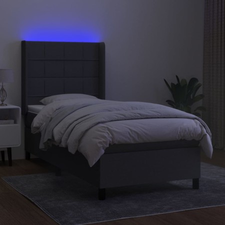 Letto a Molle Materasso e LED Grigio Scuro 80x200 cm in Tessuto