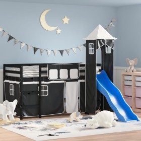 Letto a Soppalco con Torre Bambini Bianco e Nero 80x200cm Pino