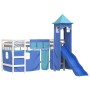 Letto a Soppalco con Torre Bambini Blu 90x200cm Massello Pino