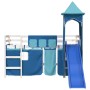 Letto a Soppalco con Torre Bambini Blu 90x200cm Massello Pino