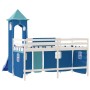 Letto a Soppalco con Torre Bambini Blu 90x200cm Massello Pino