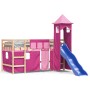 Letto a Soppalco con Torre Bambini Rosa 90x200cm Massello Pino