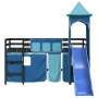 Letto a Soppalco con Torre Bambini Blu 90x190cm Massello Pino