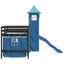 Letto a Soppalco con Torre Bambini Blu 90x190cm Massello Pino