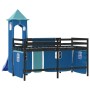 Letto a Soppalco con Torre Bambini Blu 90x190cm Massello Pino