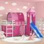 Letto a Soppalco con Torre Bambini Rosa 80x200cm Massello Pino