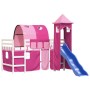 Letto a Soppalco con Torre Bambini Rosa 80x200cm Massello Pino