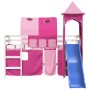 Letto a Soppalco con Torre Bambini Rosa 80x200cm Massello Pino