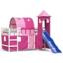 Letto a Soppalco con Torre Bambini Rosa 90x200cm Massello Pino