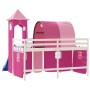 Letto a Soppalco con Torre Bambini Rosa 90x200cm Massello Pino